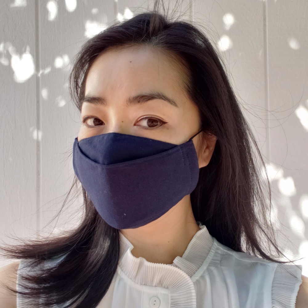 Blue Full Coverage Face Mask 3 Layers w Pocket